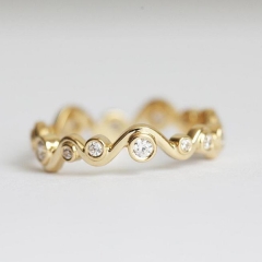 Fancy 14K Gold Over Sterling Silver Waved Bubbles Cubic Zirconia Ring