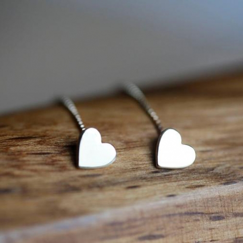 Fancy Sterling Silver long Chain Threaders Dangle Heart Earrings for Gift