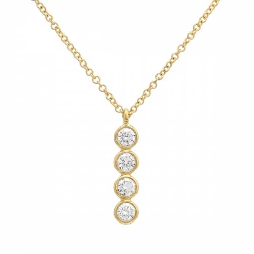 Unique Women's Necklace 14k Yellow Gold Cubic Zirconia Chain Necklace