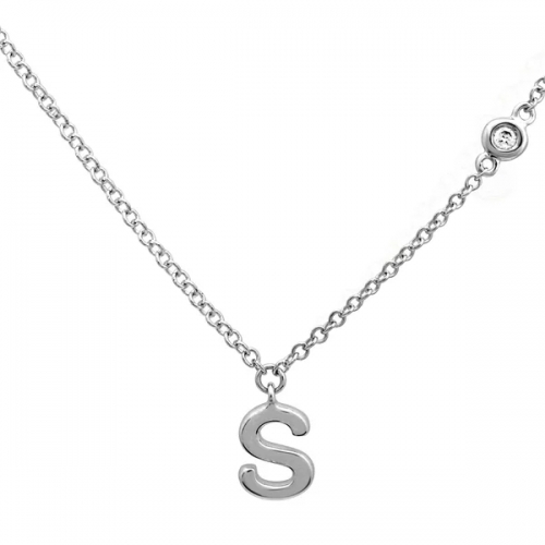 Fancy Jewelry Sterling Silver Cubic Zirconia S Initial Necklace for Teens