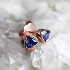 Tiny 925 Sterling Silver Blue Sapphire Trillion Shape Birthstone Stud Earring