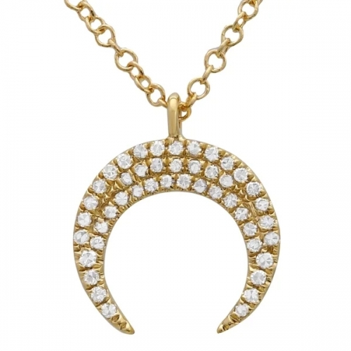 14K Yellow Gold Prong Setting CZ Crescent Moon Necklace in Silver