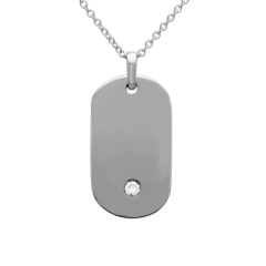 Fine Jewelry Sterling Silver Single Cubic Zirconia Tag Pendant Necklace