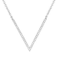 Women's Jewelry Sterling Silver Prong Setting CZ V-shaped Design Necklace