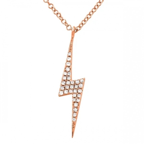 Simple Design Sterling Silver CZ Lightning Bolt Necklace Women Jewelry