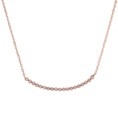 Fancy Jewelry Rose Gold Plated Sterling Silver CZ Thin Curved Bar Necklace