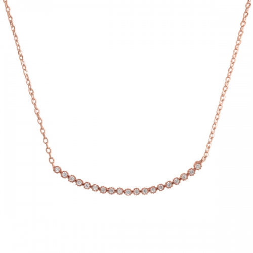 Fancy Jewelry Rose Gold Plated Sterling Silver CZ Thin Curved Bar Necklace