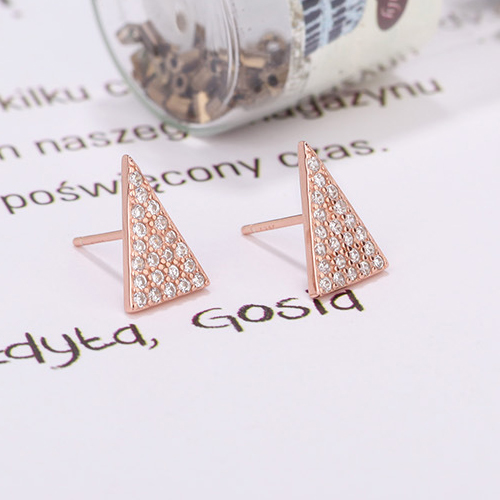 Fashion 925 Sterling Silver Micropave CZ Triangle Stud Earrings for Women