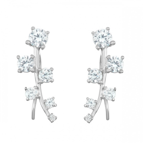 Fashion Sterling Silver Graduating Cubic Zirconia Curved Ear Climber Earrings