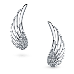 Landou Jewelry 925 Guardian Angel Feather Ear Pin Climbers Earrings