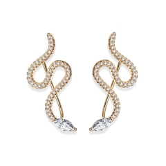 Snake Ear Cuff Pin Cubic Zirconia Ear Climbers Earrings Gold Tone