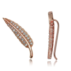Rose Gold Plated Sterling Silver Cubic Zirconia Leaf Crawler Earrings
