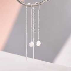 Fancy Jewelry 925 Sterling Silver Disc Threader Chain Earrings