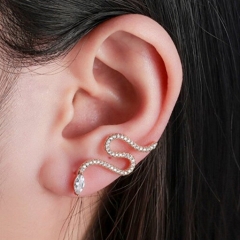 Snake Ear Cuff Pin Cubic Zirconia Ear Climbers Earrings Gold Tone