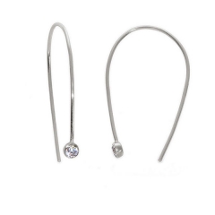 Solid Sterling Silver Bezel-set Cubic Zirconia Threader Pin Hook Earrings
