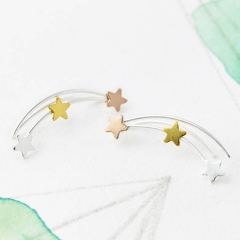 Petite Jewelry 925 Sterling Silver Matt Finished Star Ear Climber Earrings