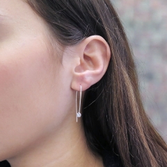 Solid Sterling Silver Bezel-set Cubic Zirconia Threader Pin Hook Earrings