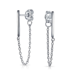 Women Jewelry Modern Bar Chain Earrings 925 Sterling Silver Studs