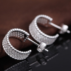 Popular Sterling Silver Pave Set Cubic Zirconia Wide Half Hoop Stud Earrings