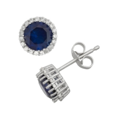 Sterling Silver Blue Sapphire and Whire Cubic Zirconia Hola Stud Earrings