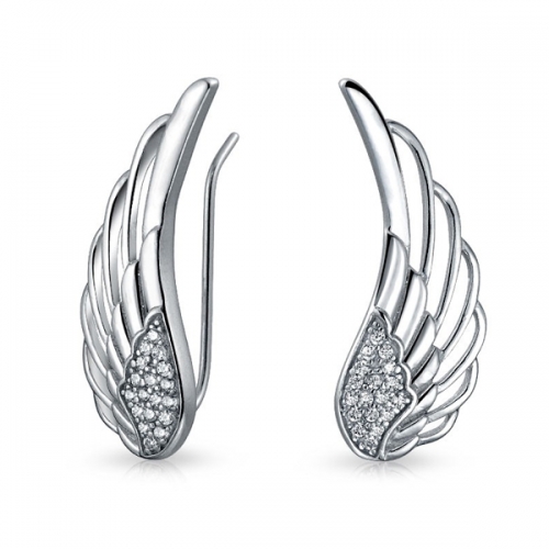 Landou Jewelry 925 Guardian Angel Feather Ear Pin Climbers Earrings