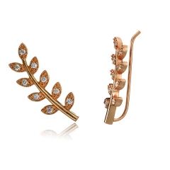 Landou Jewelry Sterling Silver Cubic Zirconia Leaf Ear Crawler Pin Earrings