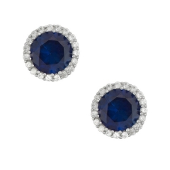 Sterling Silver Blue Sapphire and Whire Cubic Zirconia Hola Stud Earrings