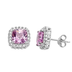 Vintage Design Sterling Silver White and Pink Cubic Zirconia Stud Earrings