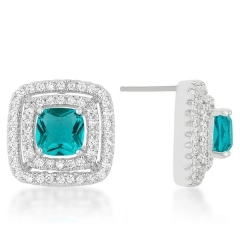 Fine Jewelry Sterling Silver Aqua and White Cubic Zirconia Halo Stud Earrings