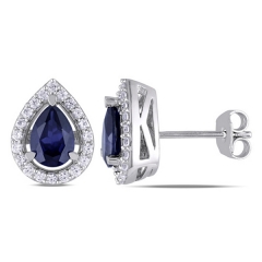 Sterling Silver White and Blue Sapphire Cubic Zirconia Teardrop Earrings