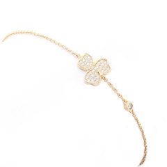 14K Yellow Gold Plated Stering Silver Cubic Zirconia Clover Bracelet Women