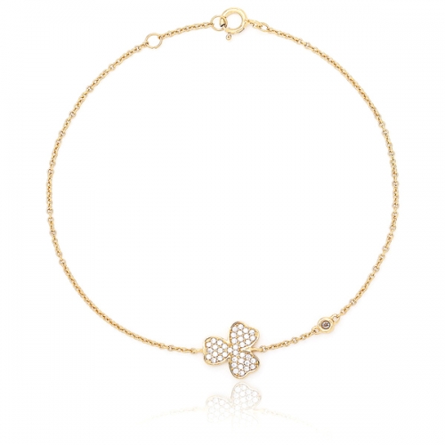 14K Yellow Gold Plated Stering Silver Cubic Zirconia Clover Bracelet Women