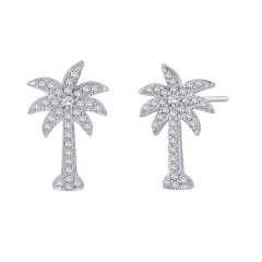 Women Jewelry 925 Sterling Silver Cubic Zirconia Palm Tree Stud Earrings