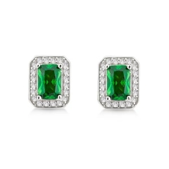 Sterling Silver Created Emerald and Cubic Zirconia Square Stud Earrings
