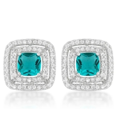 Fine Jewelry Sterling Silver Aqua and White Cubic Zirconia Halo Stud Earrings