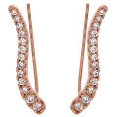 Rose Gold Plated Sterling Silver Cubic Zirconia Wave Ear Climber Earrings