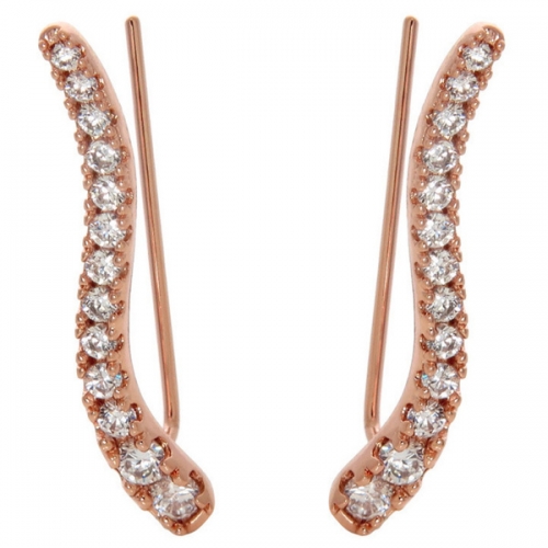 Rose Gold Plated Sterling Silver Cubic Zirconia Wave Ear Climber Earrings