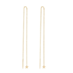 Fashion Sterling Silver Tiny Rose Gold Plated Star Threader Chain Earrings