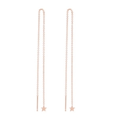 Fashion Sterling Silver Tiny Rose Gold Plated Star Threader Chain Earrings