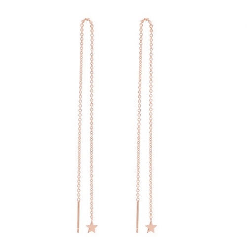 Fashion Sterling Silver Tiny Rose Gold Plated Star Threader Chain Earrings