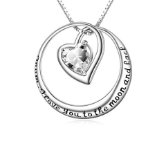 Sterling Silver I Love You to the Moon and Back Heart Engraved Necklace