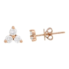 Sterling Silver Rose Gold Plated White CZ Trio Stud Earrings for Girls