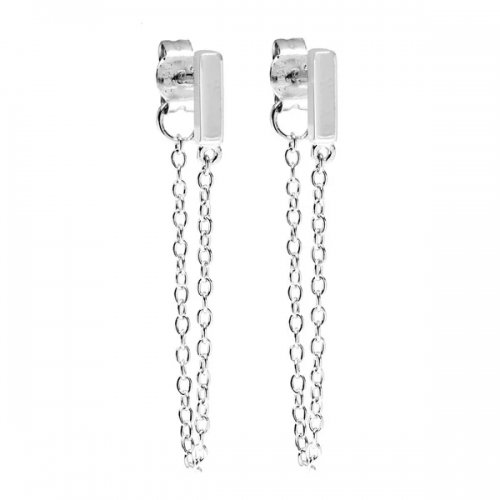 New Design Sterling Silver Bar Stud with Hanging Chain Earrings for Women