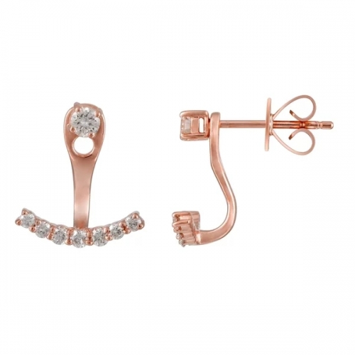 Rose Gold Plated Sterling Silver Cubic Zirconia Ear Jacket Stud Earrings