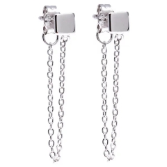 New Design Sterling Silver Square Stud with Hanging Chain Earrings