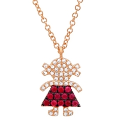 Two Tone Plated Sterling Silver White and Ruby CZ Baby Girl Shaped Pendant Necklace