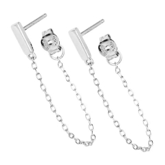 New Design Sterling Silver Bar Stud with Hanging Chain Earrings for Women