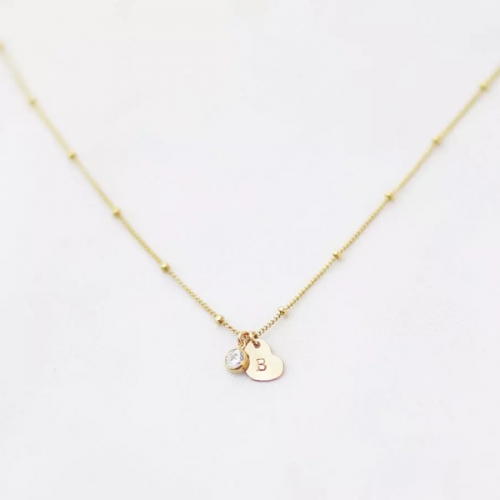 925 Silver Satelite Necklace with Heart and Cubic Zirconia Charm Necklace