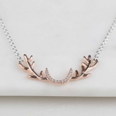 Rose Gold Stag Antler Necklace and Earrings Set in 925 Sterling Silver