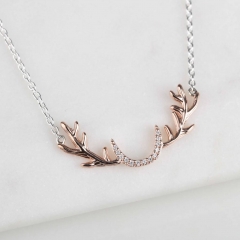 Rose Gold Stag Antler Necklace and Earrings Set in 925 Sterling Silver